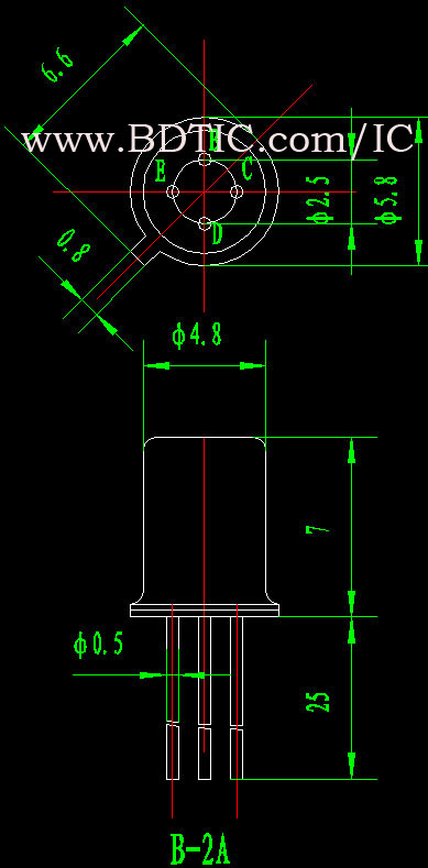 3DG11晶体管B-2A型封状尺寸图
