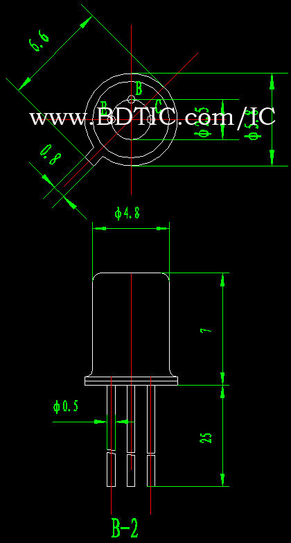 3DG32G 晶体管B-2 型封状尺寸图