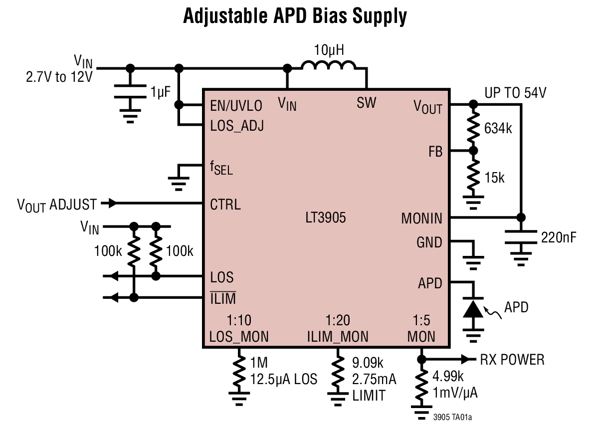 MP3430, 90V Step-Up Converter with APD Current Monitor (1:10 or 1:2 ratio)  with 5% Accuracy