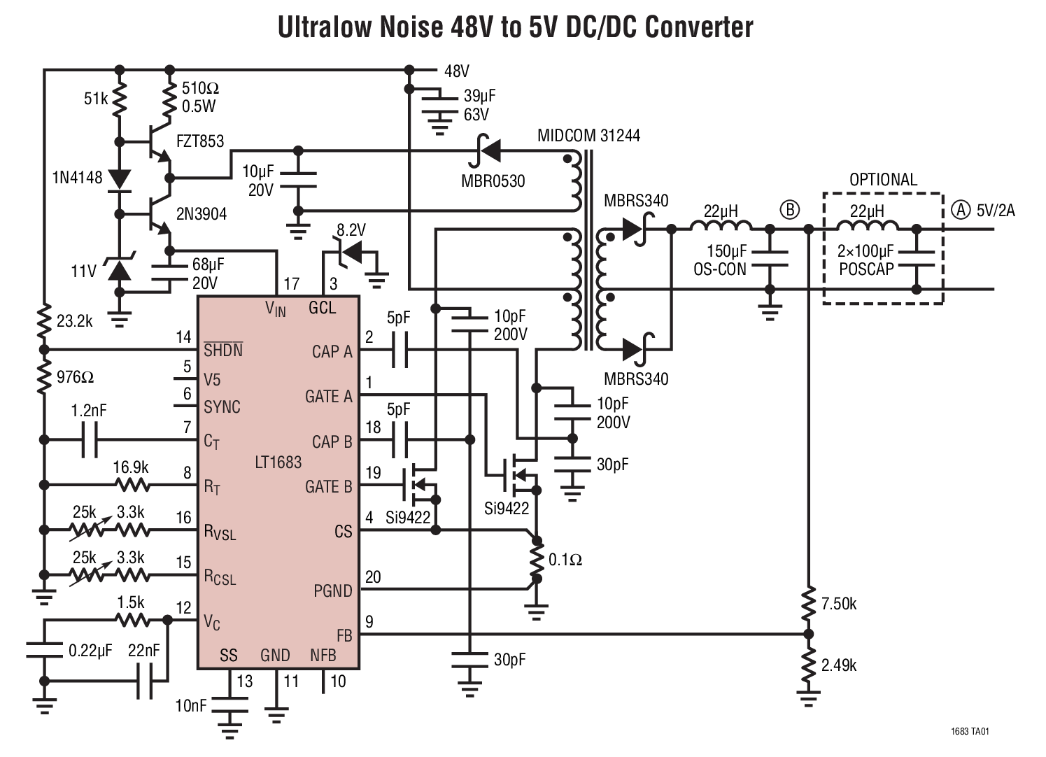 LT1683 Slew Rate Controlled Ultralow Noise PushPull DC/DC Controller