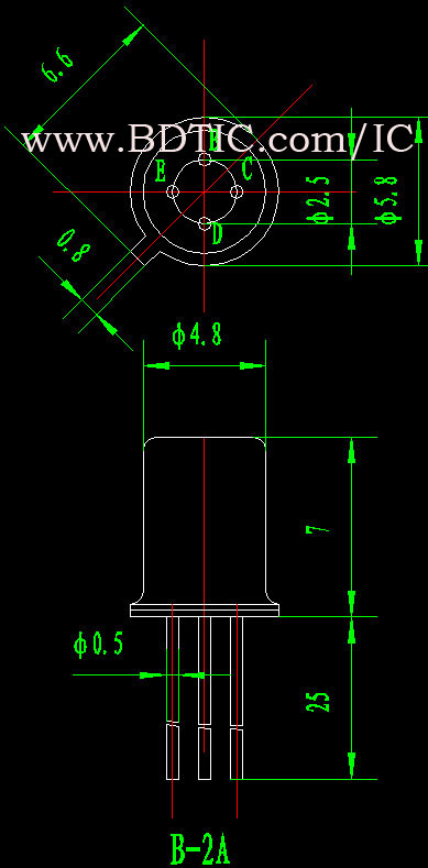 3DG11晶体管B-2A型封状尺寸图