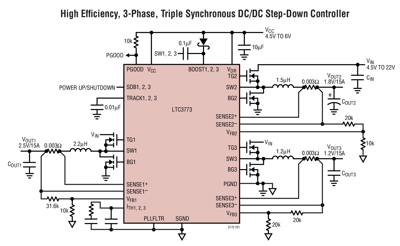 LTC3773 - Triple Output Synchronous 3-Phase DC/DC Controller with Up ...